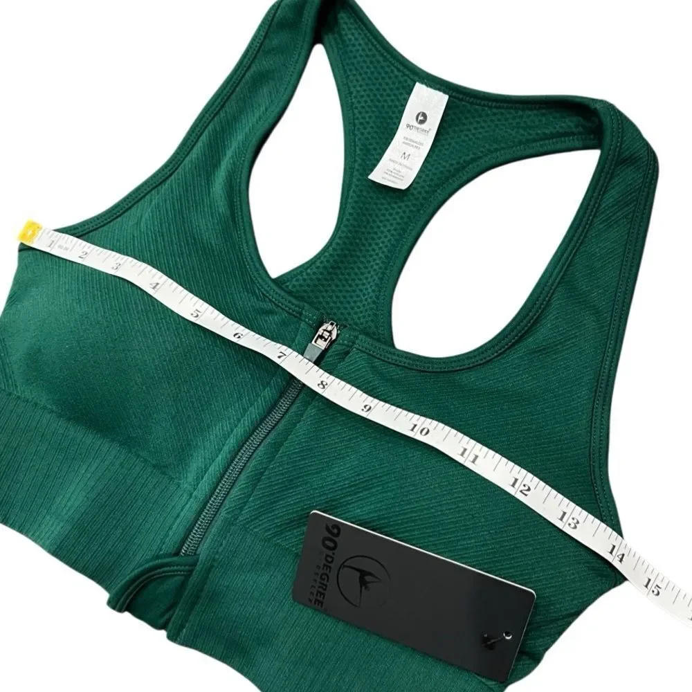 90 Degree By Reflex Rain Forest Green Ribbed Sports Bra Size Medium